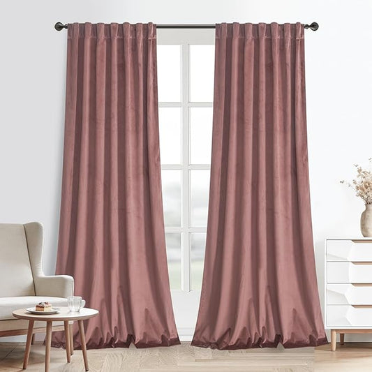 Roslynwood Luxury Soft Brick Dust Velvet Curtains 72 inches Long Back Tab Thermal Insulated Blackout Window Drapes for Living Room/Bedroom/Dining Room, W52 x L72, 2 Panels
