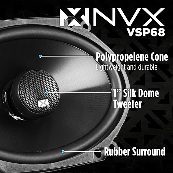 NVX VSP68 600W Peak (200W RMS) 6x8 V-Series 2-Way Coaxial Speakers with 25mm Silk Dome Tweeters