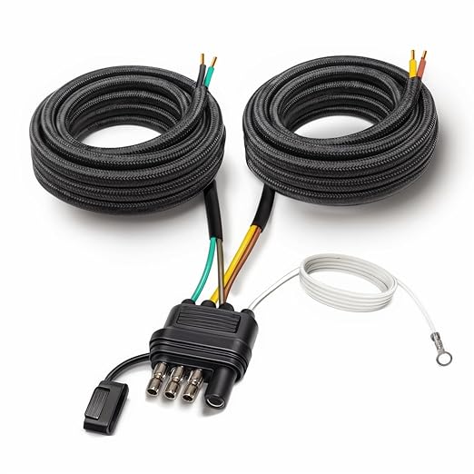 4 Pin 5 Wire Trailer Wiring Harness, 22FT Trailer Wiring Harness Kit, Boat Trailer Wiring Harness, 5 Wire 4 Pin Flat Trailer Connector, for Connection of Tail Lights, Brake Lights and Turn Signals