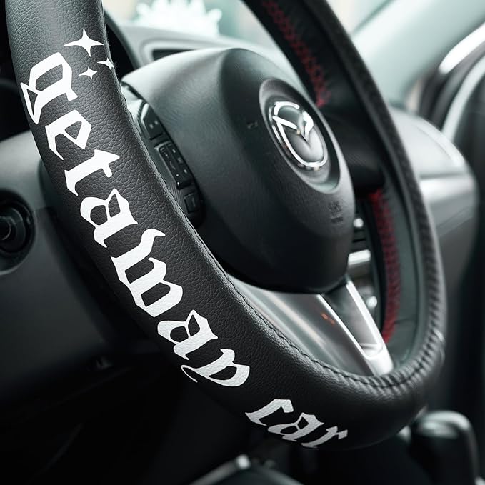 Getaway Car Leather Steering Wheel Cover - 15-inch Universal Microfiber- Soft & Breathable & Silicone Anti Slip Auto Steering Wheel Wrap for Women