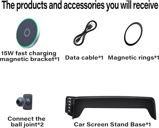 Car Phone Holder for VW Atlas 2024 2025 2026 / VW Altas Cross Sport 2024 2025 2026 Accessories Apply to 12 Inch Touch Screen 15W Fast Wireless Charger Screen Fixed Clip Cell Phone Mount
