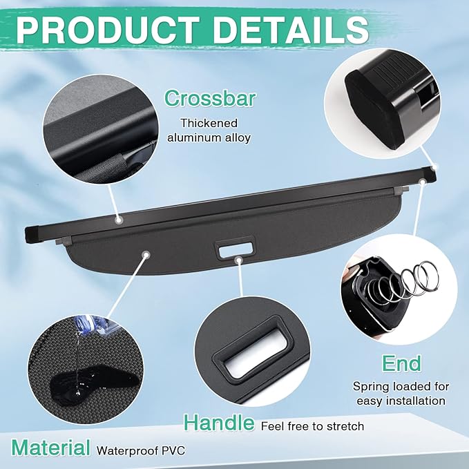 Powerty Cargo Cover for 2010-2014 2015 Toyota Prius 1.8L Accessories Trunk Cover Retractable Trunk Shielding Shade Cargo Luggage Cover Black（Not Fit Toyota Prius C and Toyota Prius V）
