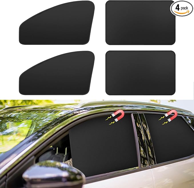 Car Window Sun Shades Curtains - Magnetic Privacy Curtains Side Window Sun Shades 100% Block Light Car Window Covers with Cooler Feeling 4Pcs, Thicken(Thickset, 4pcs)