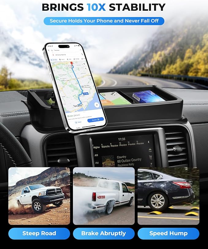Autorder Magnetic Phone Mount for 2013-2018 Dodge RAM 1500/2500/3500 & 2019+ Classic Accessories - Dash Organizer & Cell Phone Holder for Ram Truck - Hands Free 360° Rotation - ABS Material