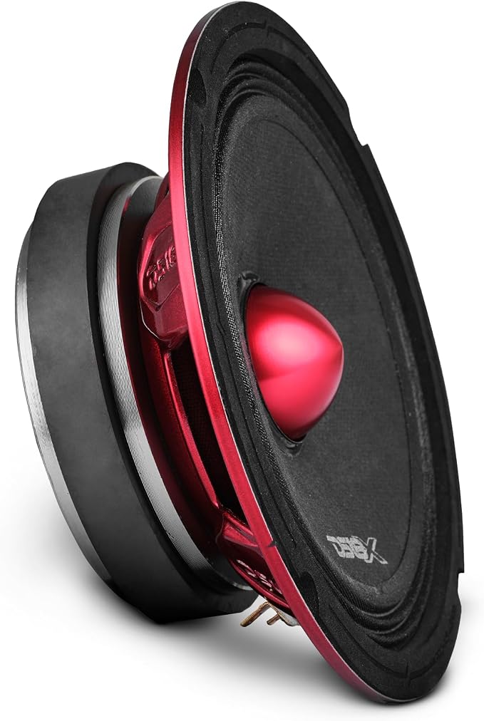 DS18 PRO-X6.4BMSL Slim Loudspeaker - 6.5", Midrange, Red Aluminum Bullet, 400W Max, 200W RMS, 4 Ohms - Premium Quality Audio Door Speakers for Car or Truck Stereo Sound System (1 Speaker)