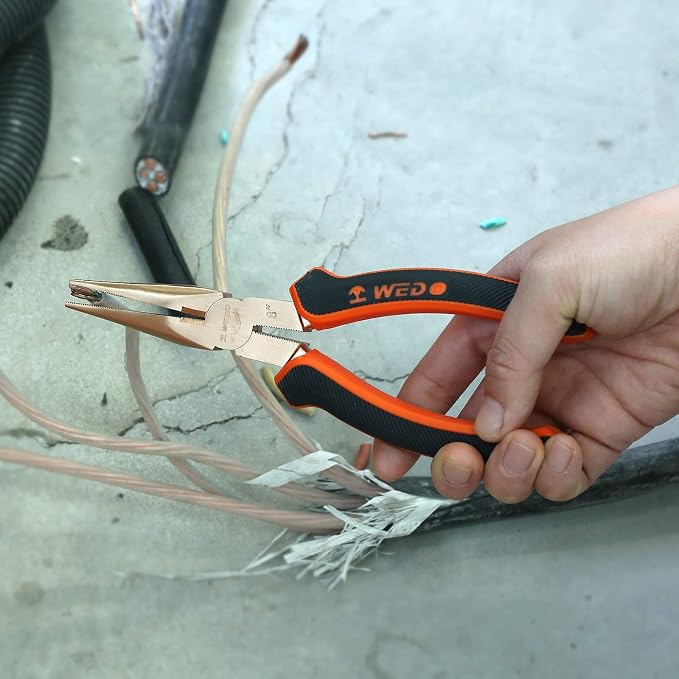 WEDO Non-Sparking Needle Nose Pliers 8", Precision Long Nose Pliers, Snipe Nose Pliers with Wire Cutters, DIN Standard, BAM & FM Certificate, Aluminum Bronze