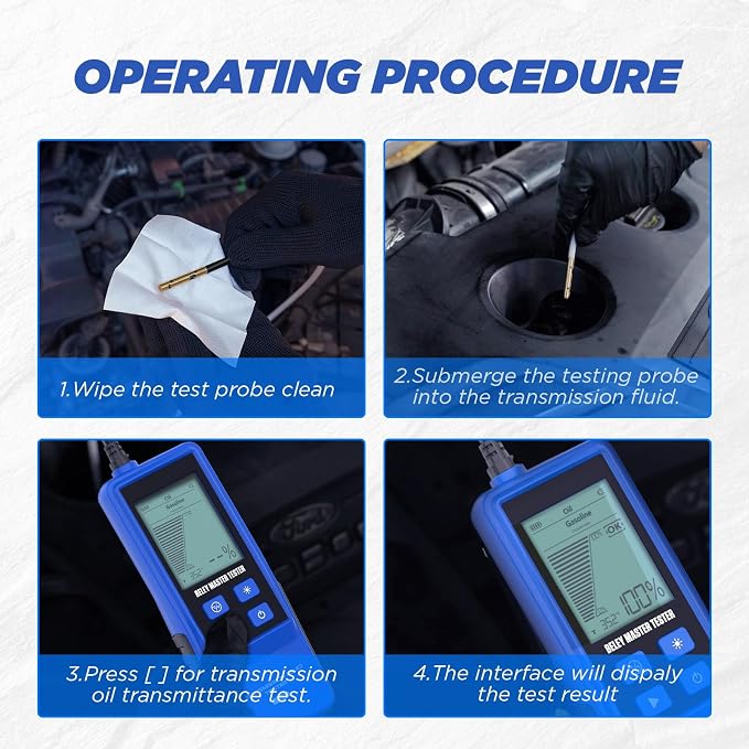 Automotive Transmission Fluid Tester Oil Analyzer Detector with Temperature Sensor, Gasoline & Diesel Gearbox Oil Diagnostic Tool with 31.5in Hose 2.8in Backlight Display (T20)