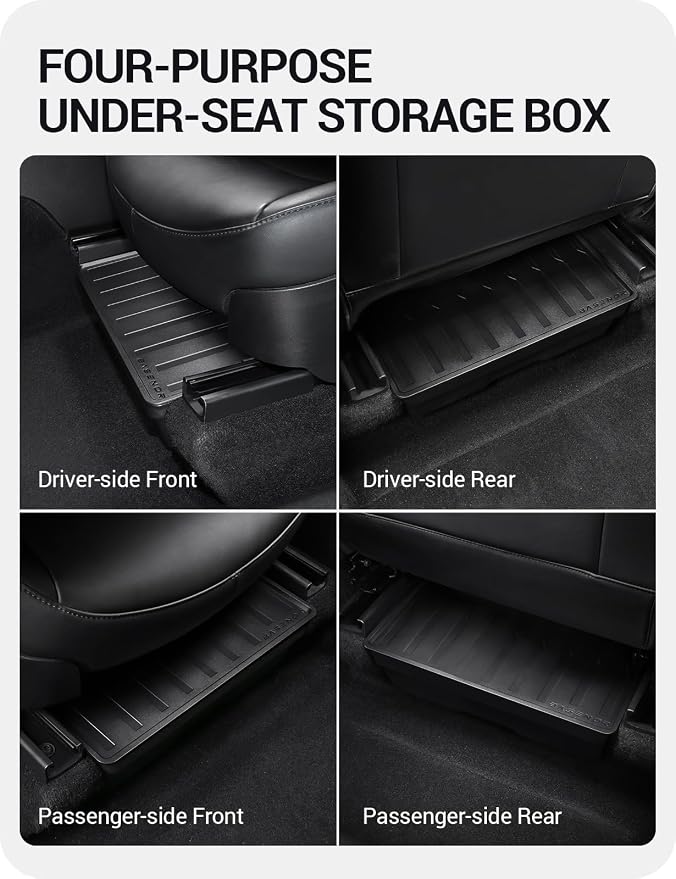 BASENOR 2Pack Tesla Model Y Under Seat Storage Box, Waterproof Hidden Storage Underseat Organizer with Lid Cover Tray for 2020-2024 Model Y Accessories