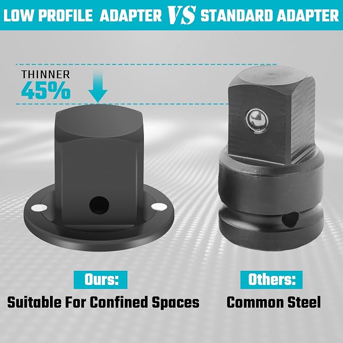 DURATECH 3/8" Drive Stubby Impact Socket Set, Low Profile Impact Sockets & Low Profile Impact Socket Adapter Set