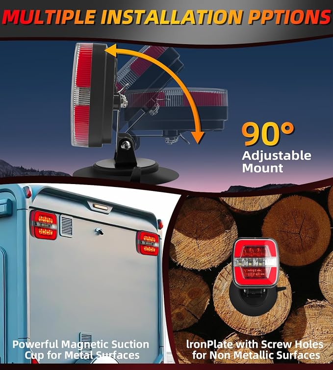 Upgraded Wireless Trailer Lights Magnetic, Rechargeable Tow Light Kit with Adjustable Mounting, LED Tail Brake Turn Reverse Lights, Type-C Charging, IP67 Waterproof for Truck, RV, Boat, Camper