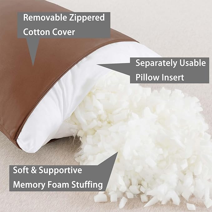 WhatsBedding Memory Foam Body Pillow with Breathable Zippered Cotton Cover, Full Body Pillow for Adults, Long Pillow for Sleeping, Firm Breathable Fluffy Supportive-Mocha Brown