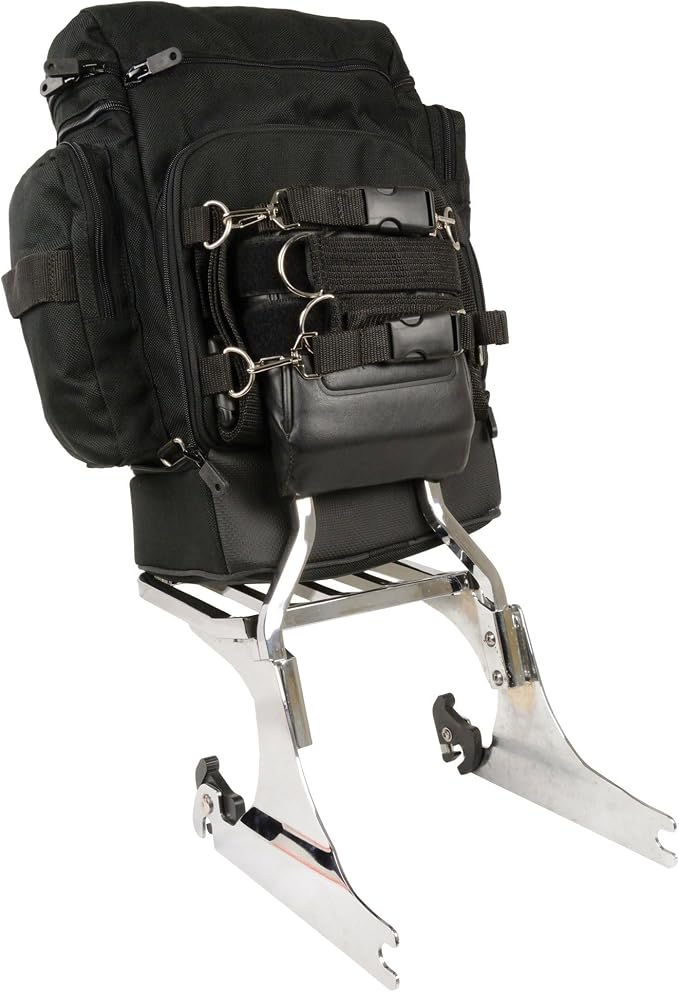 Milwaukee Leather SH688 Large Black Retractable Nylon Sissy Bar Motorcycle Bag with Luggage Handle - Large