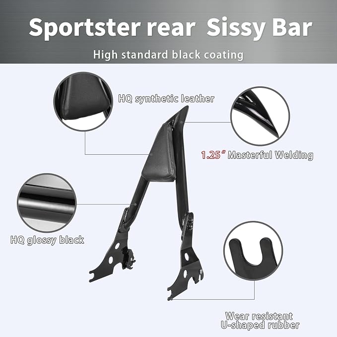 Detachable Rear Passenger Backrest Sissy bar for Harley Sportster 2004-2023 XL 883 Super Low Forty Eight Seventy Two Iron XL 1200