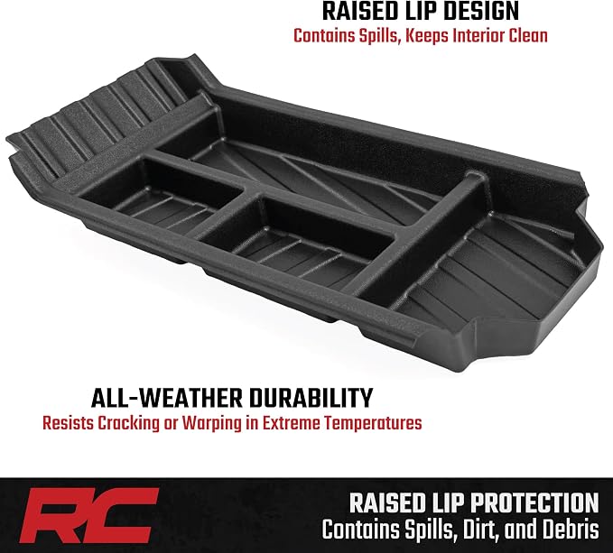 Rough Country Center Console Organizer Tray for Tesla Cybertruck (2024–2025) - Custom-Fit TPR Storage Insert, Raised-Edge Spill Protection