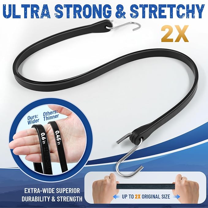 Bungee Cords with Hooks (10 Pack) – 10", 15", 21", 31" Heavy Duty EPDM Rubber Tarp Straps, Max Stretch 2X, Load 180+ LBS, Crimped S Hooks for Cargo, Trucks, Camping, Outdoor Use