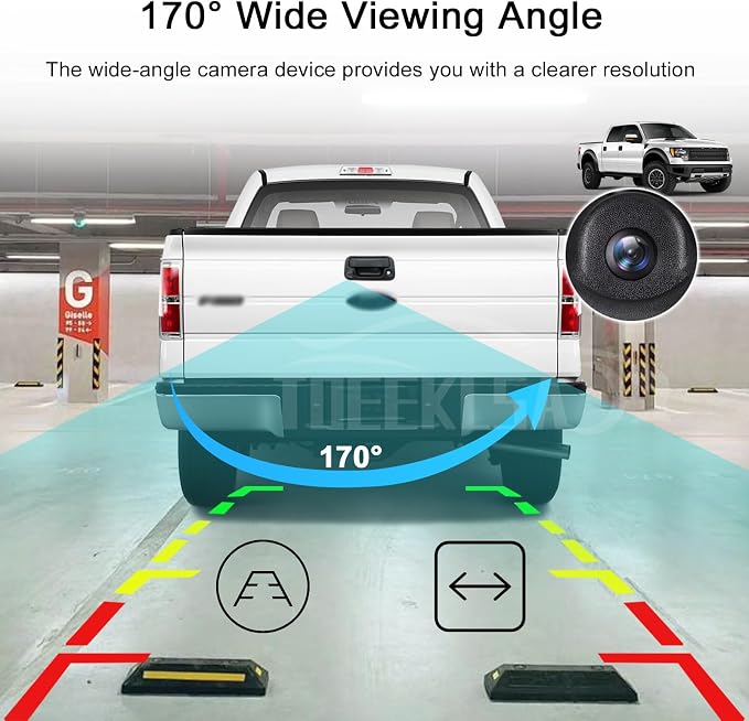 Tailgate Handle Reverse Backup Camera Replacement for Ford F150 2004-2014, F-250/F-350/F450/F550 Pickup 2008-2016 Rear View Parking Camera RCA Connector 170° Wide Angle Waterproof