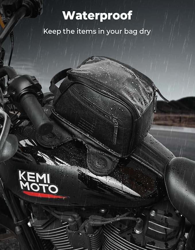 KEMIMOTO 7L Magnetic Motorcycle Tank Bag, PU Leather Water-Resistant Tank Bag with 8 Strong Magnets, Large Touchscreen Phone Film Motorbike Fuel Tank Storage Bag