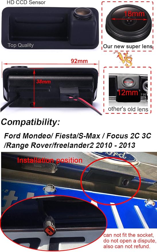 1280x720pixel Trunk Handle Vehicle-Specific Camera Integrated into Case Handle Rear View Camera for Ford Focus || MK2 Fiesta Vl Grand C-Max || S-Max Galaxy Kuga Transit Custom Range Rover Sport
