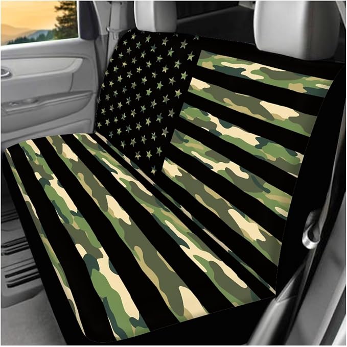 Ystardream Camo American Flag Car Interior Accessories Set Car Seat Covers Full Set for Women, Anti-Slip Automobile Front Rear Seat Covers Easy to Install, Universal Fit for Auto Truck Van SUV