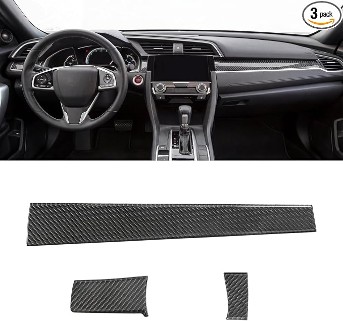 Real Carbon Fiber Center Console Dashboard Panel Trim Compatible with 2016-2021 10th Gen Honda Civic, Interior Decor Sticker Accessories