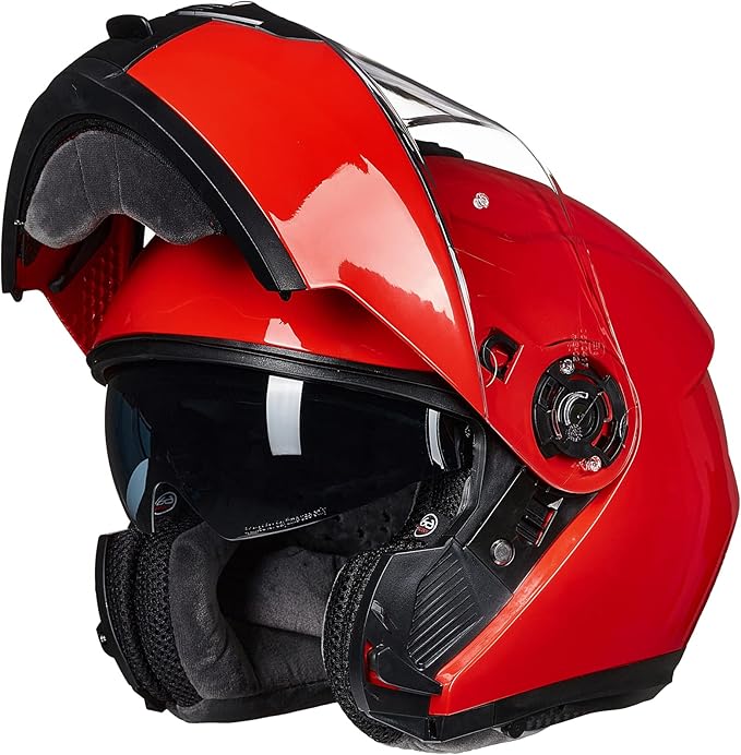 ILM Adult Motorcycle Modular Full Face Helmet Flip up Dual Visor DOT Approved Model 159(Red,Large)