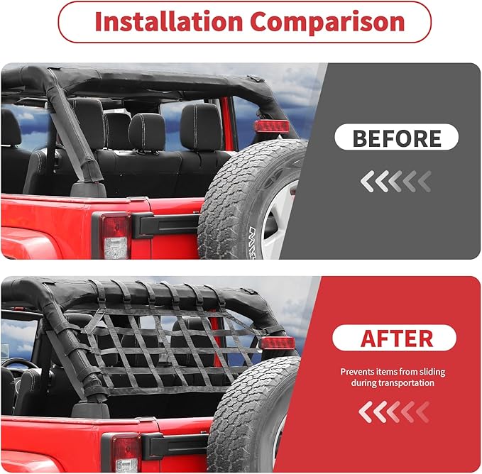 Linskip Heavy Duty Cargo Net Compatible with 2007-2017 Jeep Wrangler JK JKU 4Door, Trunk Divider Net for Jeep JK Exterior Accessories(Black)