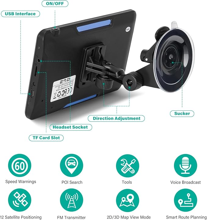 GPS Navigator for Car Truck RV, 7 Inch Touch Screen GPS for Car with 2026 Maps Free Lifetime Updates, Voice Turn-by-Turn Guidance, Speed Limit & Red Light Camera Alerts, Custom Truck Routing