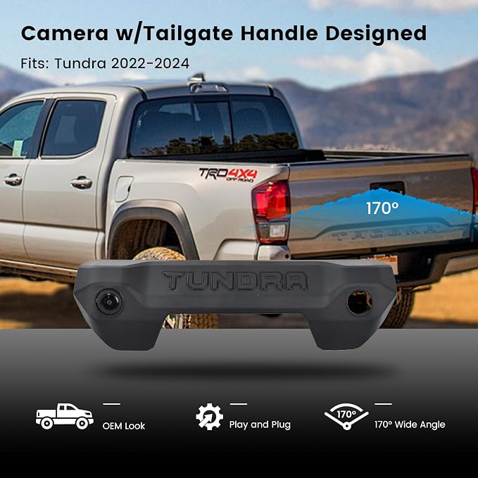 Dasaita Tailgate Handle Reverse Camera for Toyota Tundra 2022 2023 2024, Only Fit 1080P Navigation, Real AHD 1080P Rear View Camera Backup Camera with Wiring Harness, 170° Wide Angle, IP68 Waterproof