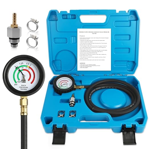 Exhaust Back Pressure Tester Kit, Professional Automotive Exhaust Back Pressure Gauge Set with 5FT Hose, M12 & M18 Adapters, for Trucks, SUVs, Vans etc.