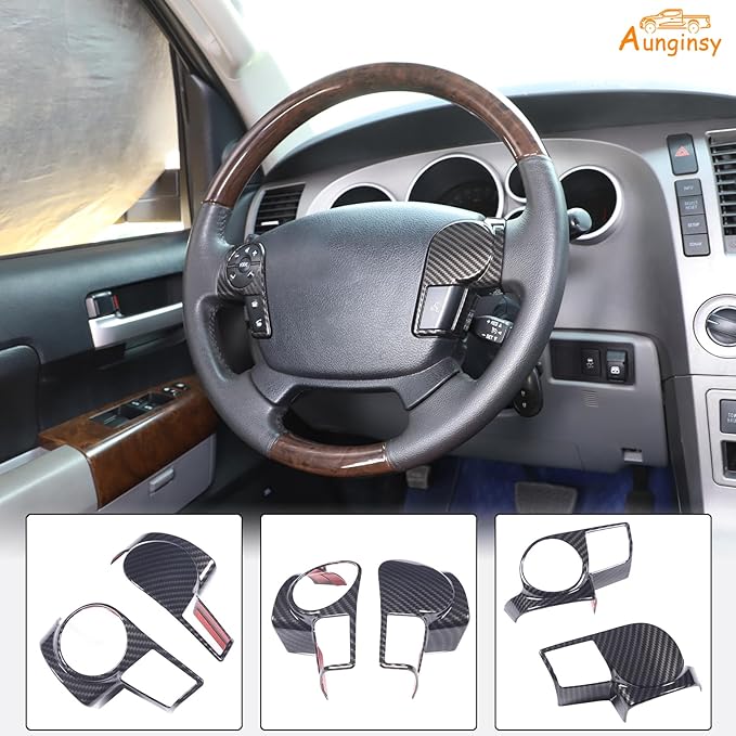 Aunginsy Central Control Steering Button Frame Trim Compatible with Toyota Tundra/Sequoia 2007-2013 Center Console Steering Button Panel Protection Cover Decorative Sticker Interior Accessories