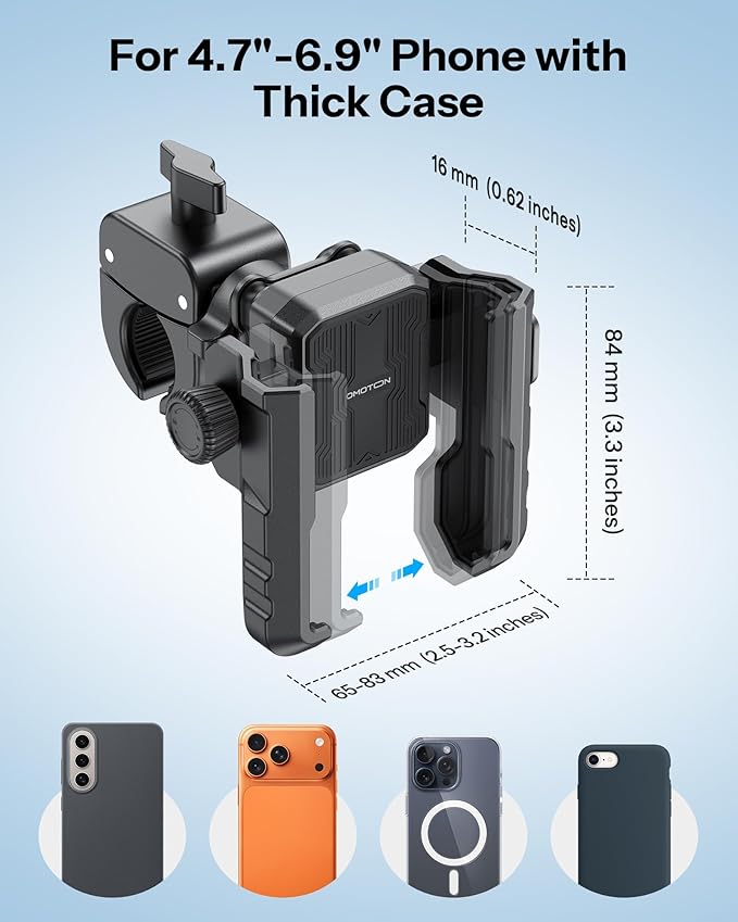 OMOTON BK01 Anti-Vibration Phone Mount, Quick Lock Shockproof Bike & Motorcycle Phone Holder, Fits iPhone & Android for Riders on E-Bike, Stroller, Scooter, Fits Handlebars & Rearview Mirror, Black