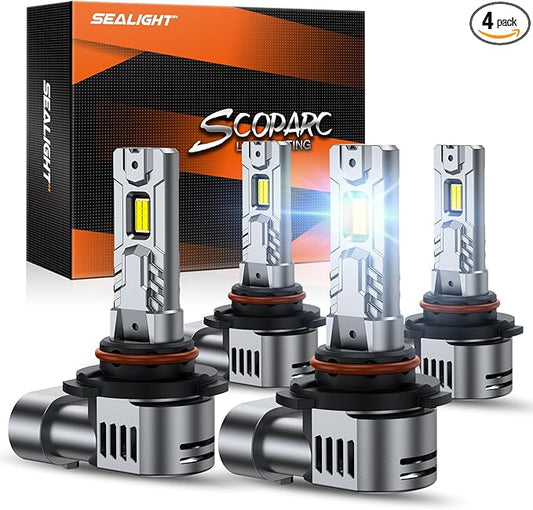 SEALIGHT 9005 9006 Bulbs 10,0000LM Higher Brightness 6500k Cool White with Cooling Fans, 9005/HB3 Light 9006/HB4 Powersports LED Fog Lights 52W High Power 1:1 Design, 4 Pack