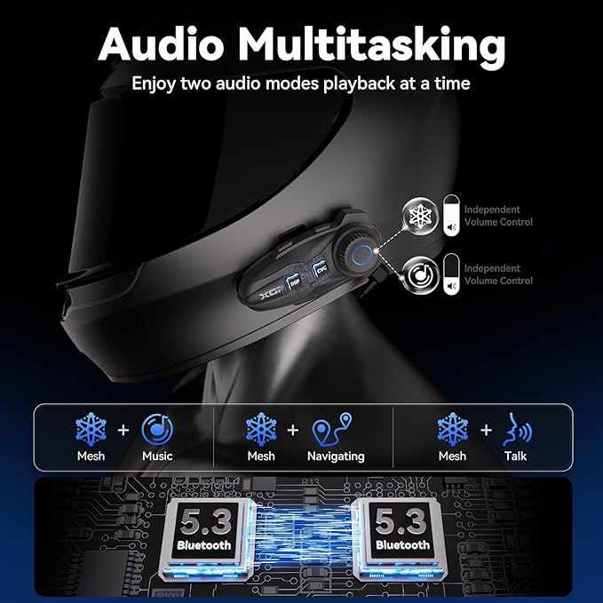 XGP X10 10 Riders Group Mesh Motorcycle Intercom, 3000m Motorcycle Bluetooth Headset V5.3 with Audio Multitasking/Music Sharing, Helmet Communication Systems for ATV/Snowmobile/Ski, 2 Pack