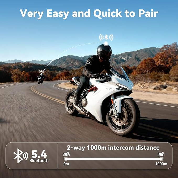 XGP Motorcycle Helmet Bluetooth Headset Intercom Communication Systems, 2 Riders Music Sharing/IP67 Waterproof/Audio Multitasking, Fit for ATV/Snowmobile, 1 Pack