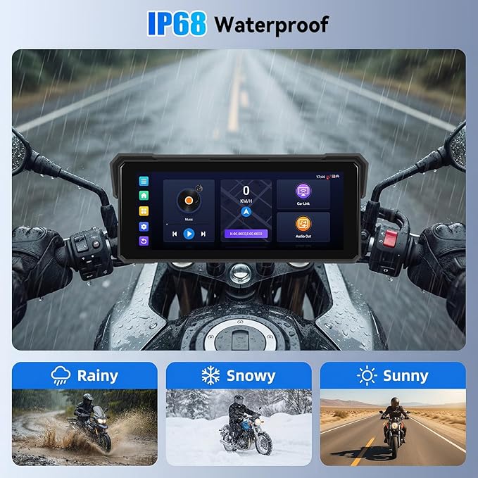 Android CarPlay Screen for Motorcycle, 8.1 inch IPS Portable Wireless Carplay/Android Auto Waterproof Portable Radio GPS Display for Motorbike with Built-in GPS Navigation Bluetooth