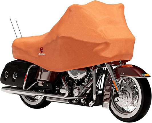 Rosefray 420D Motorcycle Half Cover-Outdoor Waterproof All Weather Protection Lightweight Half Cover, Orange XL Size for Most Touring Models Harley Davidson,Honda Goldwing,Road King Street Glide