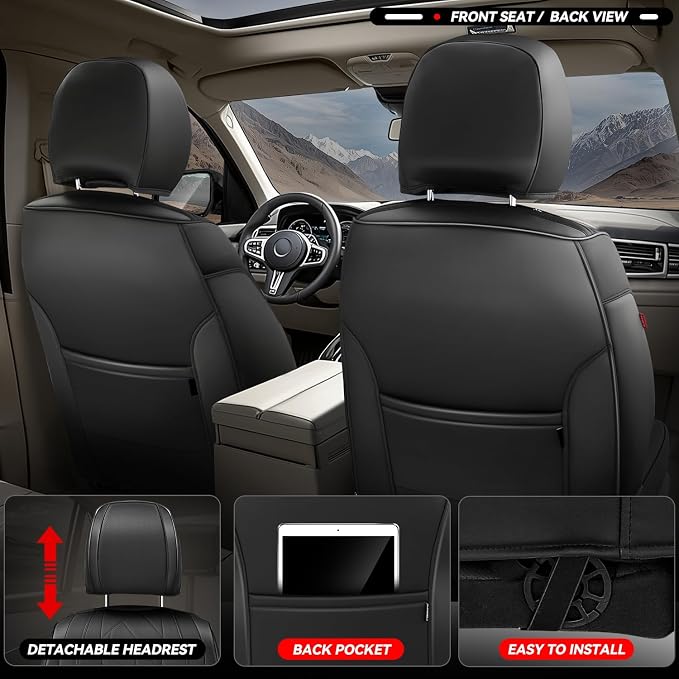 Auto Dynasty Car Seat Covers Front Set, Anti-Slip Automotive Interior Covers with Storage Pocket, Breathable Car Seat Protectors, Airbag Compatible, Universal Fit Most Vehicles, Black (Touring Series)