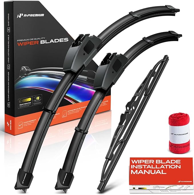 A-Premium 24"+16"+12" Windshield Wiper Blades Compatible with Hyundai Tucson 2005 2006 2007 2008 2009 - Front Rear Wipers Blade Set, Hook/Pin Arm Connector, with Wear Indicator & Towel (Pack of 3)