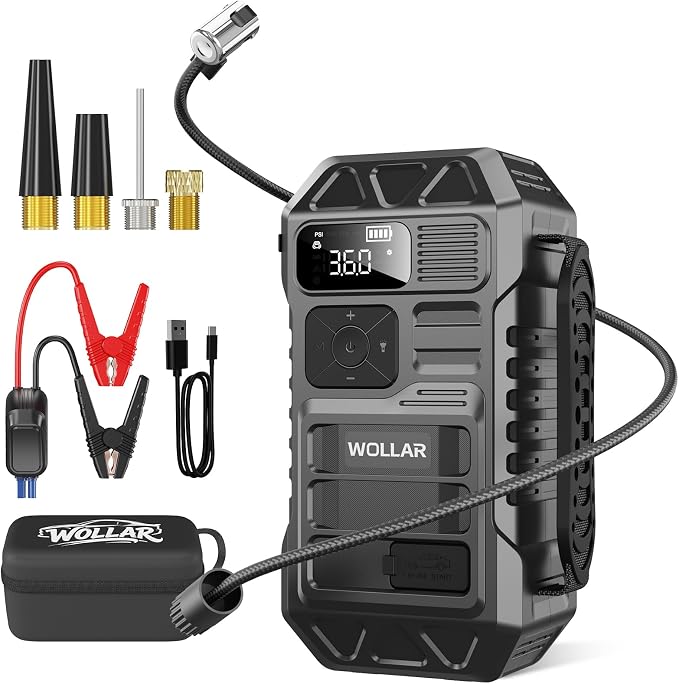 3000A Peak Jump Starter with Air Compressor - 5-in-1 Car Battery Jumper Starter, 12V Portable 160PSI Dual-Cylinder Ultra-Fast Tire Inflator, 20000mAh 74Wh Jump Box for 9.0L Gas/Diesel Engines