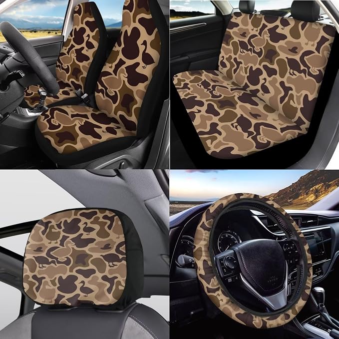 KEIAHUAN Duck Camo Hunting 11 Piece Car Seat Covers Full Set for Men Steering Wheel Cover Car Coasters Handbrake and Gear Shift Knob Cover/Headrest Cover for Sedan Truck Van