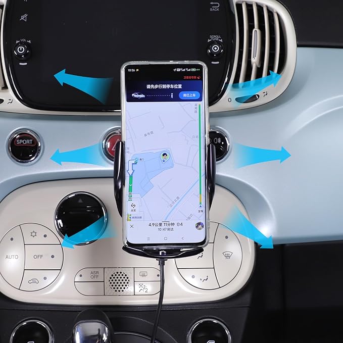 HAPPYHORSE Car Phone Mount Compatible with Fiat 500 2016-2023，Car Center Console Mobile Phone Bracket Phone Holder Phone Mount Mount with Self-Adhesive Base Accessories (Style D)