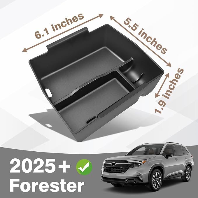Muslogy Center Console Organizer [Black] & Armrest Cover [Gray] Compatible with Subaru Forester 2025 Accessories