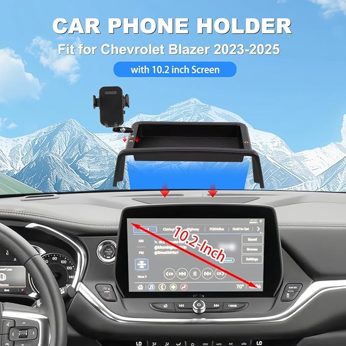 Car Phone Holder Compatible with Chevy Blazer 2023 2024 2025 Accessories 10.2-Inch Screen Fixed Clip, Cell Phone Mount with Dash Tray Center Console Organizer Hands-Free 360° Rotation