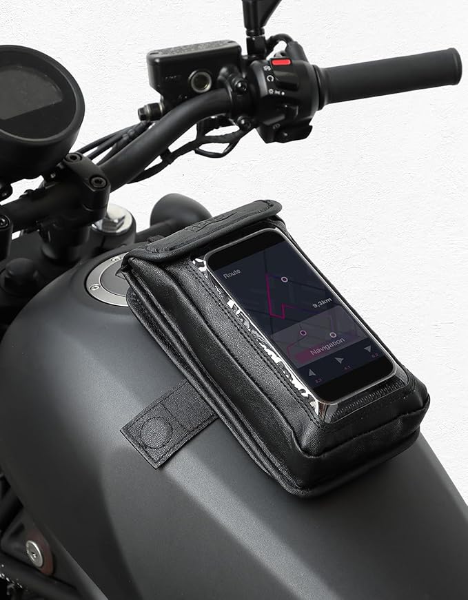 KEMIMOTO Magnetic Tank Bag Phone Case, PU Leather Water-Resistant Motorcycle Phone Holder, Breathable Adjustable Case for Touch Screens up to 6.9 Inch