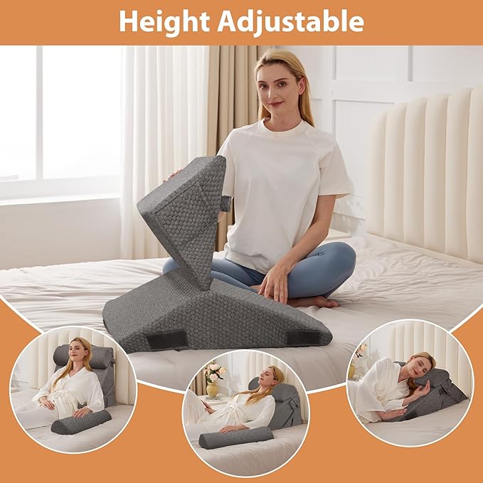 BIEEZZK 4PCS Wedge Pillow Set for After Surgery, Back Pillow for Bed Sitting up, 9&12inch Adjustable Memory Foam Bed Wedges, Pillow Wedge for Acid Reflux, Back Pain Relief, Snoring, Dark Grey