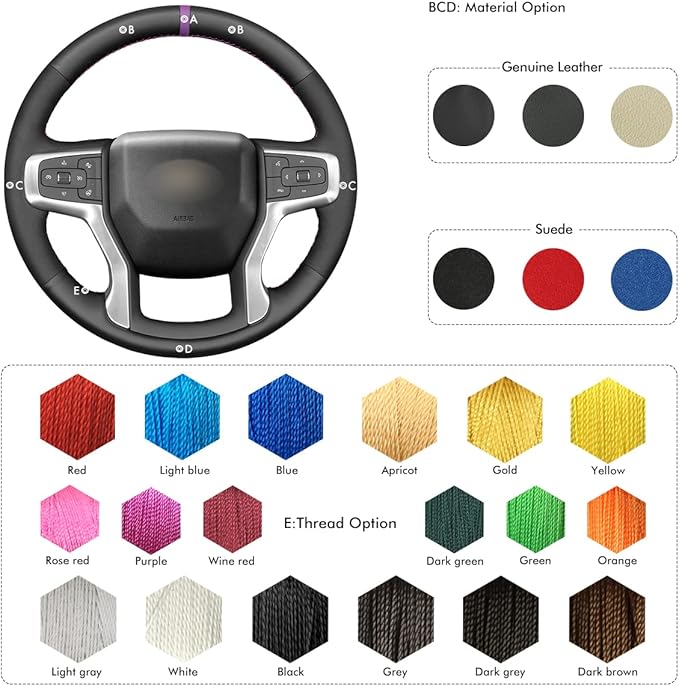 MEWANT Custom DIY Suede Genuine Leather Steering Wheel Wrap Protector for Chevy Silverado 1500 Blazer Suburban