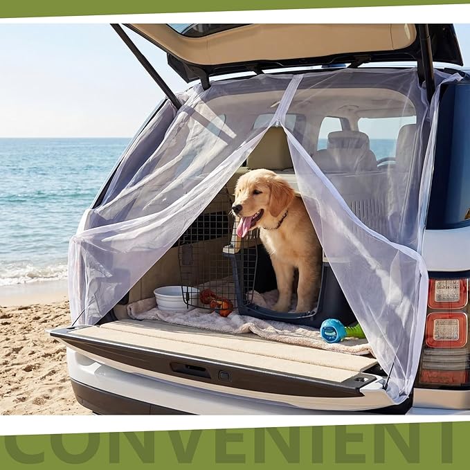 Yahenda SUV Tailgate Mesh Screen for Camping, Car Tailgate Tent Shade, Breathable Bug Screen with Magnetic Design, UV Protection Privacy Cover, Car Camping Accessories(Large,Half Wrap,White)