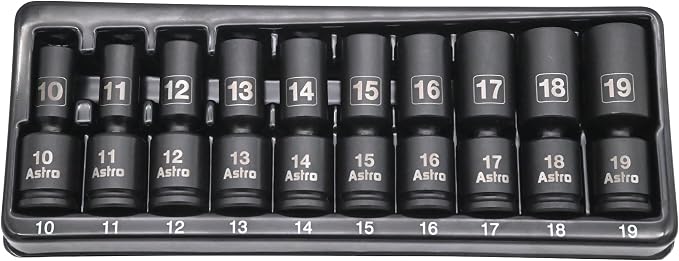 Astro Tools 78344M 10pc 3/8" Drive Mid-Length Pinless Universal Impact Sockets - Metric