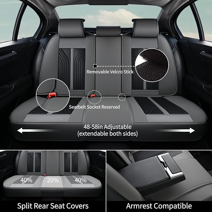 FLORICH Seat Covers for Car Waterproof Seat Cover Full Set Leather Car Seat Cushion Universal Carseat Cover Front and Rear Fit for Most Cars Trucks SUV, Gray&Black