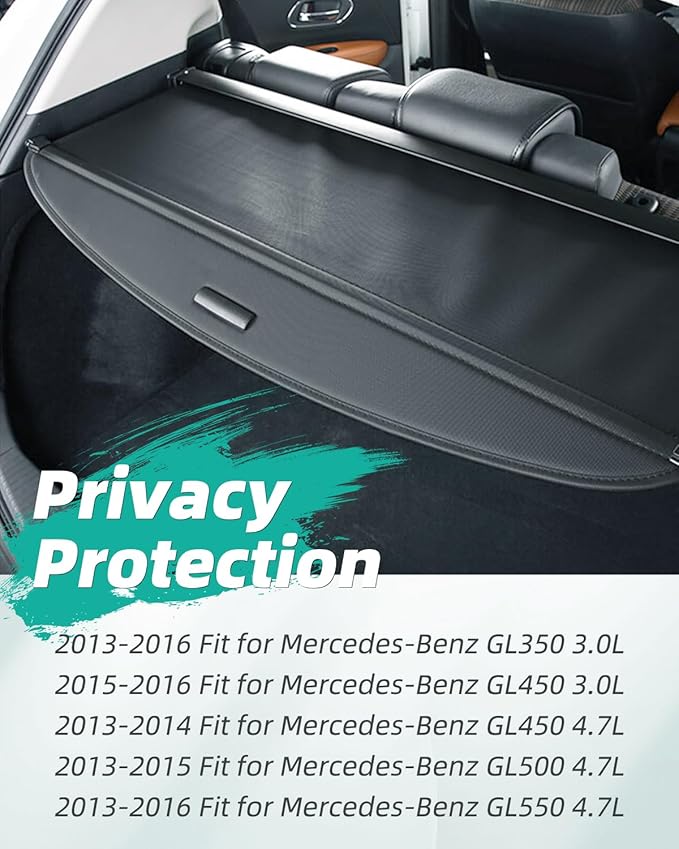 SCITOO Cargo Cover 2013-2016 Fit for Mercedes-Benz GL350 3.0L Rear Trunk Retractable Security Shade Cover Black Trunk Shielding Shade
